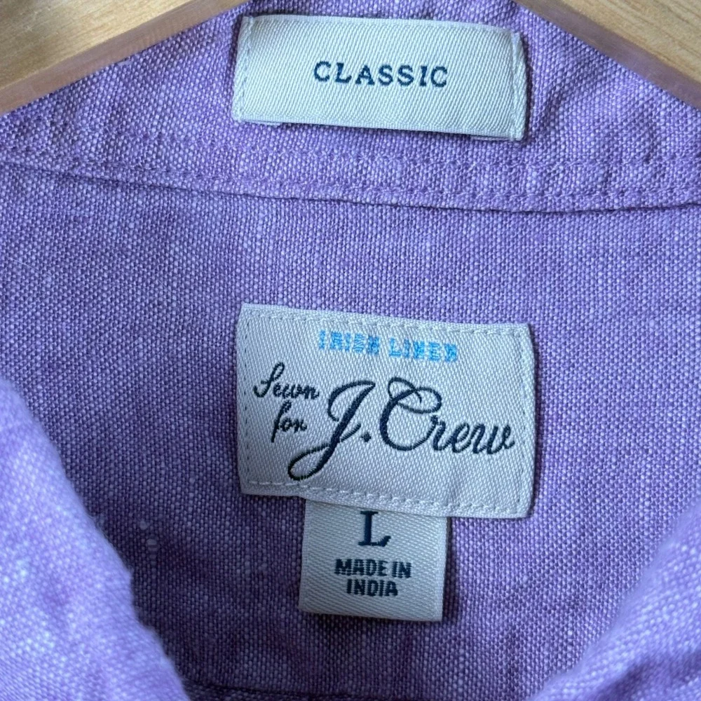 J. Crew‎ Mens L Irish Linen Button Down Shirt Purple Classic Fit Long Sleeve